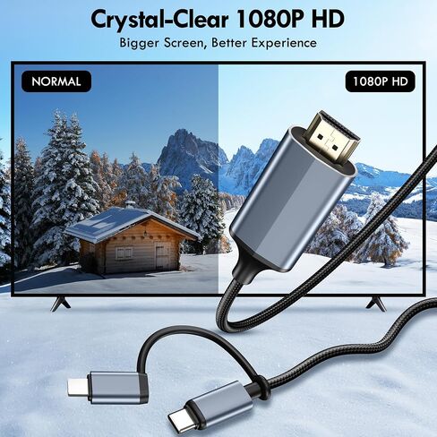 dibdib 2-in-1 IP & Type C to HDMI Cable,HDMI Converter Cable,YouTube TV Output,High Definition HD1080P for All iPhones(16/15/16/14/13/12)&iPad, 6.6Ft Grey in Saudi Arabia