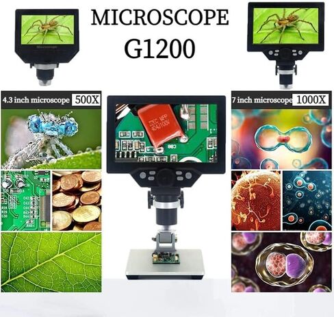 Microscope G1200 Microscope Electronic 12Mp 7 Inch LCD Display Magnifier Tool,with Bbattery, in Kuwait
