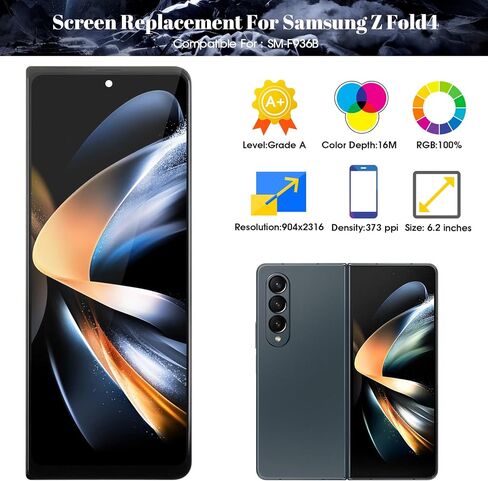 SRJTEK TFT for Samsung Galaxy Z Fold 4 Screen Replacement SM-F936B/U/W Display Digitizer Assembly Complete Professional Repair Tools 6.23" Black, No Fingerprint (Small Outer Screen) in Kuwait
