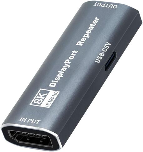 DisplayPort Repeater Amplifier Signal Booster - 4K@240Hz 33ft,4K@60Hz 82ft Extender, DisplayPort Booster Female to Female Plug & Play, for Gaming/VR/Home TheaterDisplayPort Extender-Gray in Kuwait