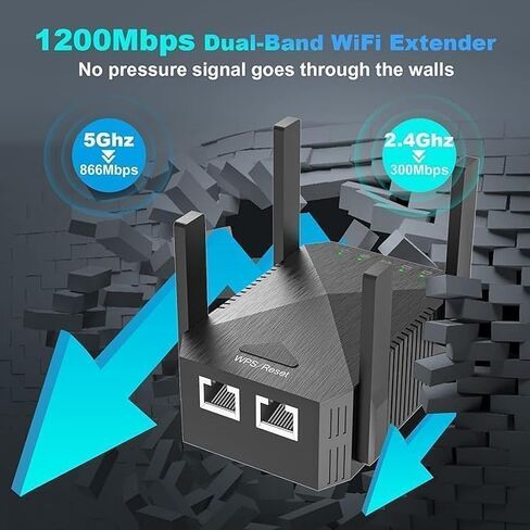WiFi Extender, 1200Mbps Wi-Fi Signal Booster Amplifier for Home Cover Up to 9800sq.ft WiFi 2.4&5GHz Dual Band Wireless Repeater, 4 Antennas 360° WiFi Amplifier, White in Kuwait