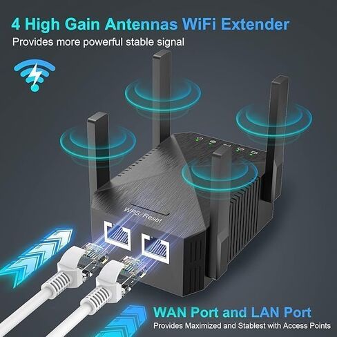 WiFi Extender, 1200Mbps Wi-Fi Signal Booster Amplifier for Home Cover Up to 9800sq.ft WiFi 2.4&5GHz Dual Band Wireless Repeater, 4 Antennas 360° WiFi Amplifier, White in Kuwait