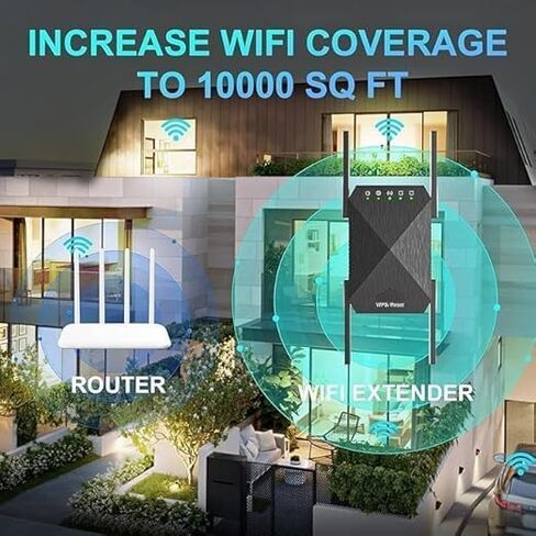 WiFi Extender, 1200Mbps Wi-Fi Signal Booster Amplifier for Home Cover Up to 9800sq.ft WiFi 2.4&5GHz Dual Band Wireless Repeater, 4 Antennas 360° WiFi Amplifier, White in Kuwait