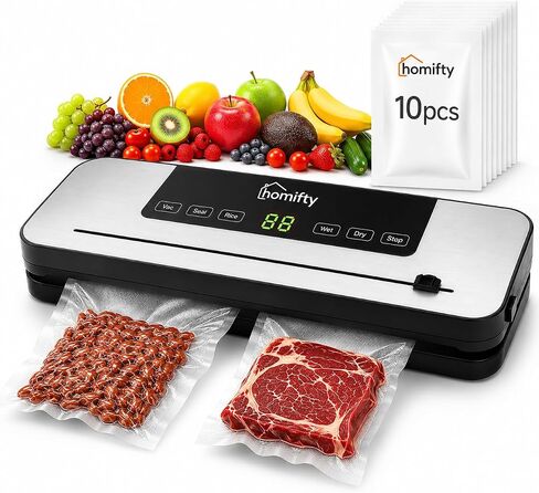 Vacuum Sealer Machine – Commercial Grade Food Sealer with Double Sealing Bar & Powerful Suction | Wet & Dry Modes | One-Touch Auto | Keeps Food Fresh 5X Longer | Starter Kit with 10 Bags in Kuwait