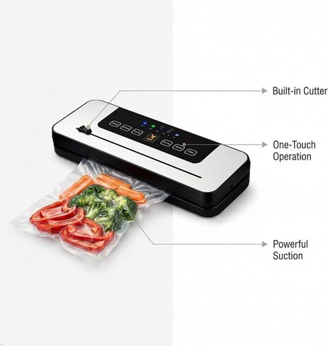 Vacuum Sealer Machine – Commercial Grade Food Sealer with Double Sealing Bar & Powerful Suction | Wet & Dry Modes | One-Touch Auto | Keeps Food Fresh 5X Longer | Starter Kit with 10 Bags in Kuwait