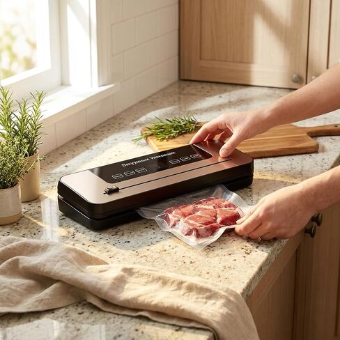 Vacuum Sealer Machine – Commercial Grade Food Sealer with Double Sealing Bar & Powerful Suction | Wet & Dry Modes | One-Touch Auto | Keeps Food Fresh 5X Longer | Starter Kit with 10 Bags in Kuwait