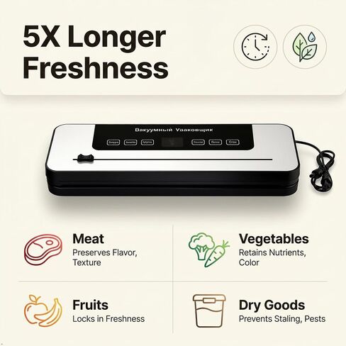 Vacuum Sealer Machine – Commercial Grade Food Sealer with Double Sealing Bar & Powerful Suction | Wet & Dry Modes | One-Touch Auto | Keeps Food Fresh 5X Longer | Starter Kit with 10 Bags in Kuwait