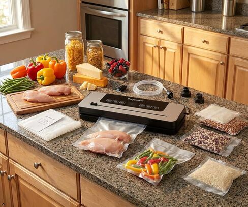 Vacuum Sealer Machine – Commercial Grade Food Sealer with Double Sealing Bar & Powerful Suction | Wet & Dry Modes | One-Touch Auto | Keeps Food Fresh 5X Longer | Starter Kit with 10 Bags in Kuwait