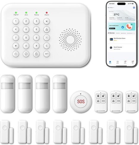Alarm System for Home Security, WiFi/4G Home Security System Wireless with Phone APP Alert,Door Sensor,Motion Sensor, Remote Control, Compatible with Alexa,24/7 Protection in Saudi Arabia