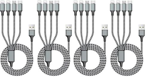 Puxnoin Multi Charging Cable 6FT 2Pack Multi Charger Cable 4 in 1 Universal Multiple USB Fast Charging Cord with Type-C, Micro USB Port for Most Cell Phone, Tablets in Saudi Arabia