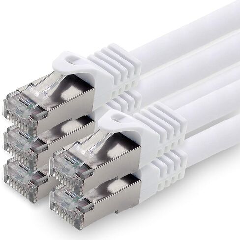 1aTTack.de 0,25m - White - 5 Pieces - CAT.7 - Network Cable Patchcable Lancable Ethernet (Set) - 10GBASE-T - 10000 Mbps - CAT7 S-FTP Double Shielded PIMF 600MHz Compatible with CAT5 CAT6 CAT6a CAT8 in Saudi Arabia