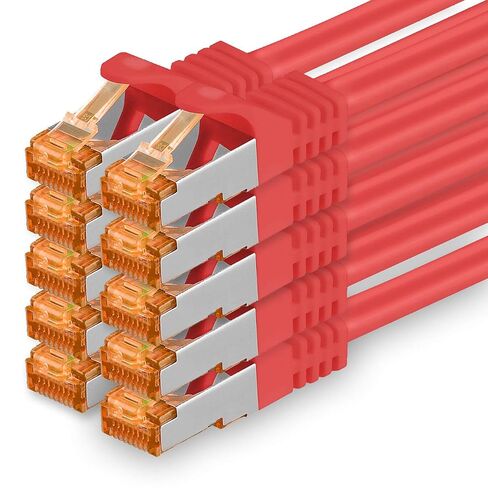 Cat.7 ethernet Cable 3m - Red - 10 Pieces - Cat7 LAN Network 10GBASE-T - 10000 Mbps (Sftp Pimf) Double Shielded patchcable RJ45 Plug Cat.6a in Saudi Arabia