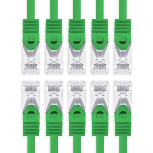 1aTTack.de CAT7 Cat.7 Gigabit Ethernet Cable, LAN Cable, Network Cable, raw Cable with (RJ45) Cat6a Connector (Double Shielded) 500 MHz Green - 10 Pieces 0.5m in Saudi Arabia