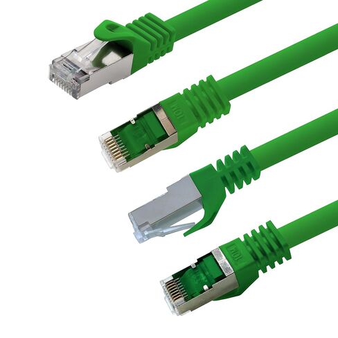 1aTTack.de CAT7 Cat.7 Gigabit Ethernet Cable, LAN Cable, Network Cable, raw Cable with (RJ45) Cat6a Connector (Double Shielded) 500 MHz Green - 10 Pieces 0.5m in Saudi Arabia