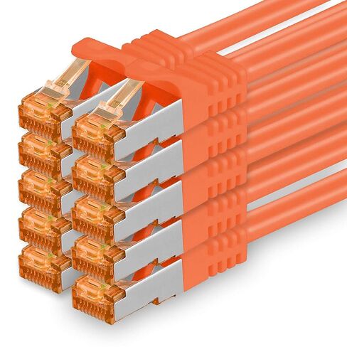 Cat.7 ethernet Cable 3m - Orange - 10 Pieces - Cat7 LAN Network 10GBASE-T - 10000 Mbps (Sftp Pimf) Double Shielded patchcable RJ45 Plug Cat.6a in Saudi Arabia