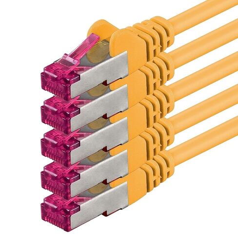1m - CAT6a - Network cable yellow - 5 pieces CAT 6a S-FTP double shielded PIMF 500MHz halogen free patch cable compatible with CAT5 CAT6 CAT7 CAT8 10GBASE-T - 10000 Mbps for switch, router, modem in Saudi Arabia