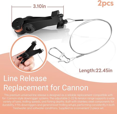 Universal Line Release, Replacement for Cannon 2250009 2-22 lb Tension Downrigger & Boat Fishing Clip, Adjustable Stainless Steel Release for Freshwater & Saltwater Trolling (2-Pack) in Kuwait