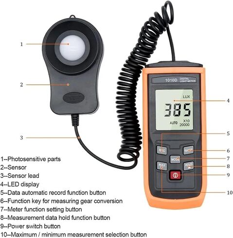 Light Meter, Handheld Digital Light Meter LCD Fotometro Photography Luminometer Max Min 0-200000 LUX Photometer Illuminance Tester,Luxmeter in Kuwait
