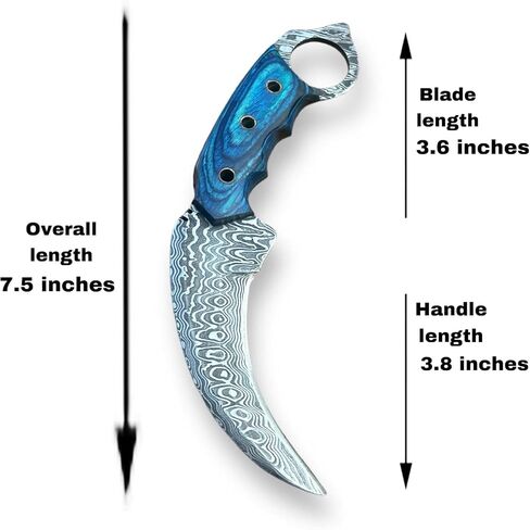 Handmade Damascus Steel Hunting Knife with Sheath | 7.5'’ EDC Fixed Blade Knives For Men and Women Demasticus Camping Survival Belt Knifes For Horizontal Carry with Blue Wood in Saudi Arabia