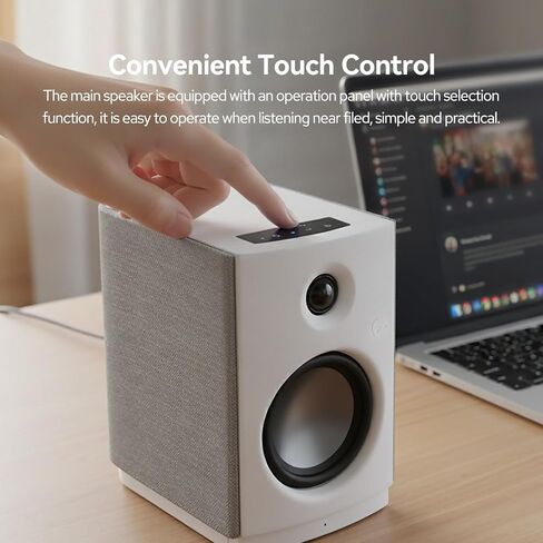 HiVi-Swans OS-10 HiFi Stereo Speakers, Bluetooth 5.0 Active Computer Bookshelf Speakers - 4'' Dynamic Woofer, Powered Desk Speakers 62w RMS with Touch Control for PC/Phone/TV - White in Kuwait