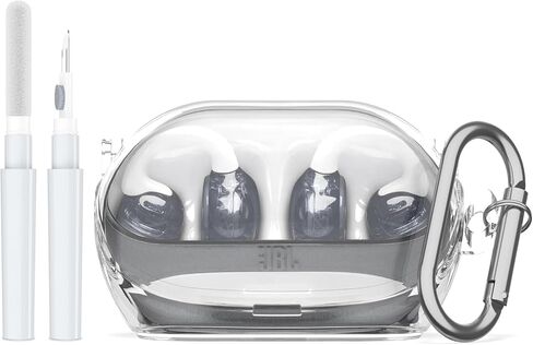 for JBL Soundgear Clips Clear Case Cover with Cleaner kit, Drop Protective Soft TPU Transparent Shell Compatible with JBL Soundgear Clips Earbuds Charging Case with Keychain(Clear Brown) in Kuwait