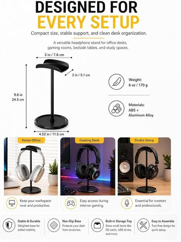 Headphone Stand【1PACK】 Headphone Holder with Storage Tray Compatible for Max Pro, Beats, Bose and Most Gaming Headphones. 【No Tools Required】 YO-2 (White) in Kuwait