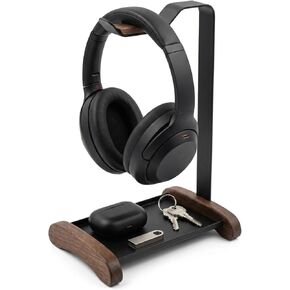 Headphone Stand for Desk with Storage Tray, Walnut Wood Headset Holder and Desktop Organizer for Headphones, Keys, Watches & Accessories, Home Office and Gaming Setup in Saudi Arabia