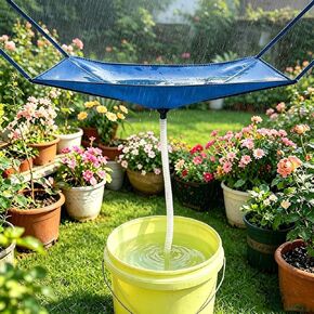 Rainwater Collection System with Hose, Portable Outdoor Rainwater Harvesting Funnel, Water Storage Bag, Reusable Rain Catcher, Water Diverter for Lawn Outdoor Backyard Garden Balcony Camping in Kuwait
