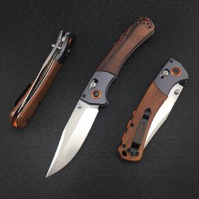 HUAAO Everyday Carry Foldable Knife with 3.7’’ D2 Steel Blade Wood Handle, EDC Manual Open Folding Pocket Knife with Thumb Stud, Belt Clip for Camping in Kuwait