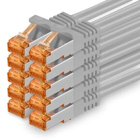 Cat.7 ethernet Cable 1,5m - Grey - 10 Pieces - Cat7 LAN Network 10GBASE-T - 10000 Mbps (Sftp Pimf) Double Shielded patchcable RJ45 Plug Cat.6a in Kuwait