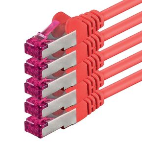 3m - CAT6a - Network cable red - 5 pieces CAT 6a S-FTP double shielded PIMF 500MHz halogen free patch cable compatible with CAT5 CAT6 CAT7 CAT8 10GBASE-T - 10000 Mbps for switch, router, modem in Kuwait