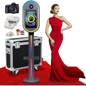 Mirror Photo Booth with Camera and Printer, DSLR Photo Booth Built-in Mini PC with 15.6" Touch Screen, App Remote Music Sync RGB Lights, Flight Case, Instant Print and Share for Parties Events (White) in Saudi Arabia