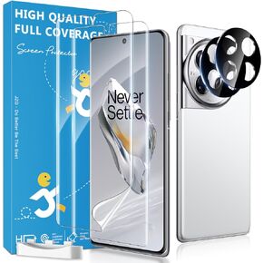 JZG 2 Pack Screen Protectors for OnePlus 12 with 2 Pack Camera Lens Protectors, Flexible Film, Ultrasonic Fingerprint Compatible, Full Coverage, No Edge Lifting in Kuwait