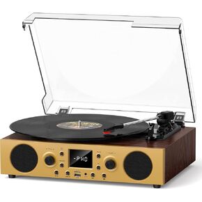 Dark Gray Wood Bluetooth Record Player, 3-Speed Turntable in Kuwait
