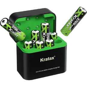 Kratax 3700mWh AA Rechargeable Lithium Batteries with Charger, 8 Pack high Capacity Double A li-ion Batteries 1.5v, Long Lasting, Charging Storage Box with AA Lithium Battery Rechargeable in Kuwait
