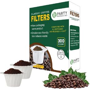 PARTY BARGAINS 300 Classic Disposable Coffee Filter Liners – Compatible with Keurig Brewers & K‑Cup Reusable Pods, Single‑Use Classic Design in Saudi Arabia