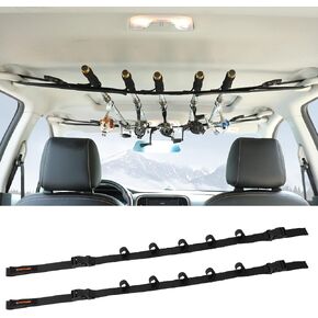 Roylvan 2 Pack Vehicle Fishing Rod Holder - Fishing Pole Car Rack 5 Rods Capacity, Adjustable 30 to 54 Inches Horizontal Roof Storage Carrier Belt for SUV, Truck and Van, Black in Saudi Arabia