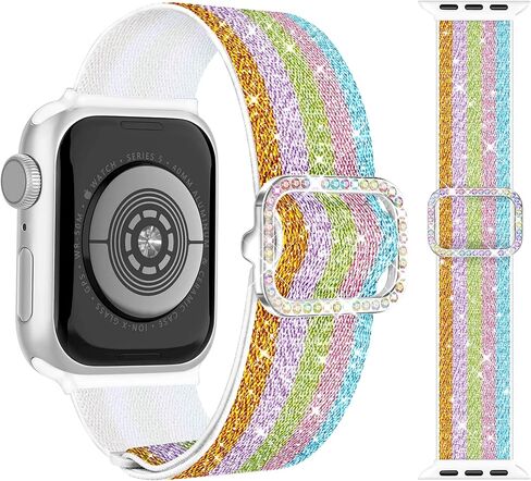بلينغ بسط الفرقة لأشرطة ساعة أبل 46 مم 45 مم 44 مم 49 مم 42 مم 41 مم 40 مم 38 مم للنساء iWatch Bands SE Series 11 10 9 8 7 6 5 4 3 الترا، حزام نايلون مرن حلقة منفردة لسوار ساعة أبل in Kuwait