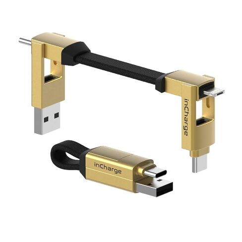 Rolling Square inCharge 6 - Keychain USB C Charger Cable, Lightning Cable and Micro-USB for Smartphone, Universal Cable Charger 6 in 1, USB Plug, 15W, Gray in Kuwait