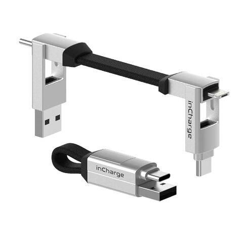 Rolling Square inCharge 6 - Keychain USB C Charger Cable, Lightning Cable and Micro-USB for Smartphone, Universal Cable Charger 6 in 1, USB Plug, 15W, Gray in Kuwait