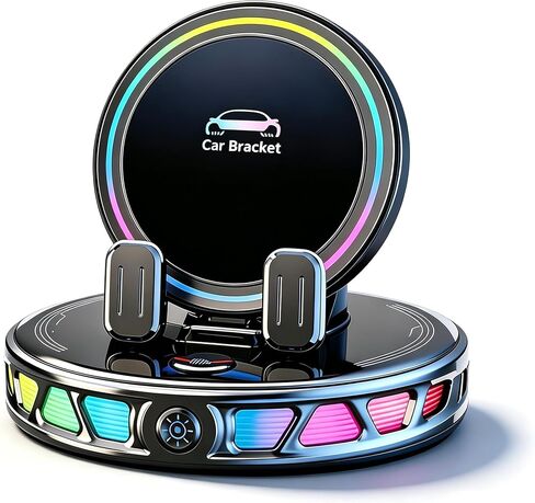 Auto Clamping Car Phone Holder 15W Horizontal Magnetic Wireless Charger Mount 360 Rotation 7 RGB Light Strong Suction Cup Fit iPhone 17 16 15 14 13 12 Pro Max in Kuwait