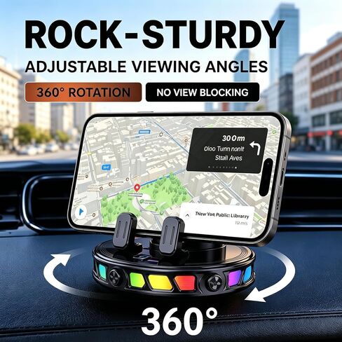 Auto Clamping Car Phone Holder 15W Horizontal Magnetic Wireless Charger Mount 360 Rotation 7 RGB Light Strong Suction Cup Fit iPhone 17 16 15 14 13 12 Pro Max in Kuwait