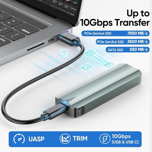 SSD Enclosure M.2 NVMe SATA, PCIe Gen 4x4 10Gbps External Aluminum Case Adapter Tool-Free for M & M+B Key 2230/2242/2260/2280 SSDs in Kuwait