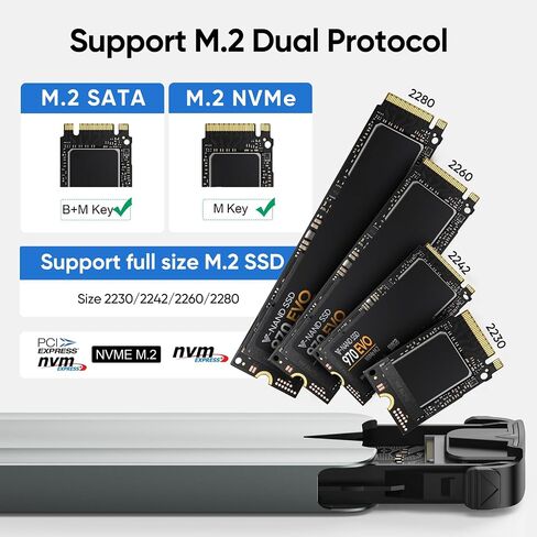 SSD Enclosure M.2 NVMe SATA, PCIe Gen 4x4 10Gbps External Aluminum Case Adapter Tool-Free for M & M+B Key 2230/2242/2260/2280 SSDs in Kuwait