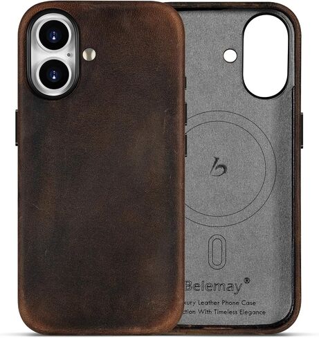 Belemay Crazy Horse Leather Case for iPhone 16 Pro, Compatible with MagSafe in Kuwait