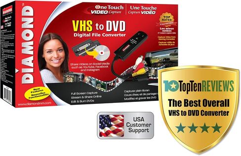 Diamond Multimedia VC500 One Touch VHS to Digital Converter – Capture & Convert VHS to Digital Files or DVD, Easy-to-Use Software, Windows 11,10 & Mac Compatible in Kuwait