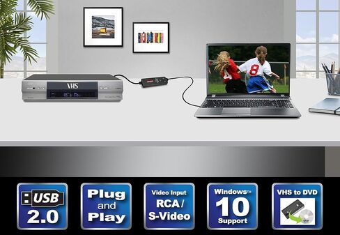 Diamond Multimedia VC500 One Touch VHS to Digital Converter – Capture & Convert VHS to Digital Files or DVD, Easy-to-Use Software, Windows 11,10 & Mac Compatible in Kuwait