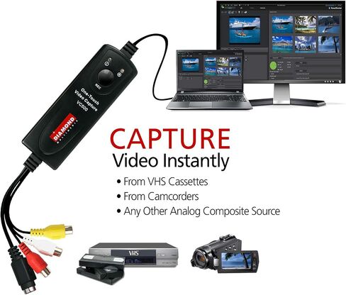 Diamond Multimedia VC500 One Touch VHS to Digital Converter – Capture & Convert VHS to Digital Files or DVD, Easy-to-Use Software, Windows 11,10 & Mac Compatible in Kuwait