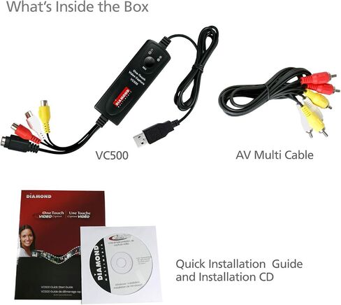 Diamond Multimedia VC500 One Touch VHS to Digital Converter – Capture & Convert VHS to Digital Files or DVD, Easy-to-Use Software, Windows 11,10 & Mac Compatible in Kuwait