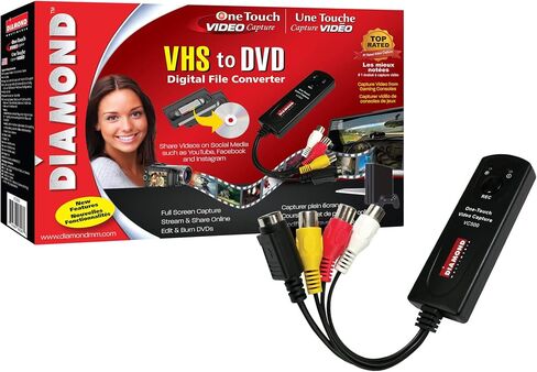 Diamond Multimedia VC500 One Touch VHS to Digital Converter – Capture & Convert VHS to Digital Files or DVD, Easy-to-Use Software, Windows 11,10 & Mac Compatible in Kuwait